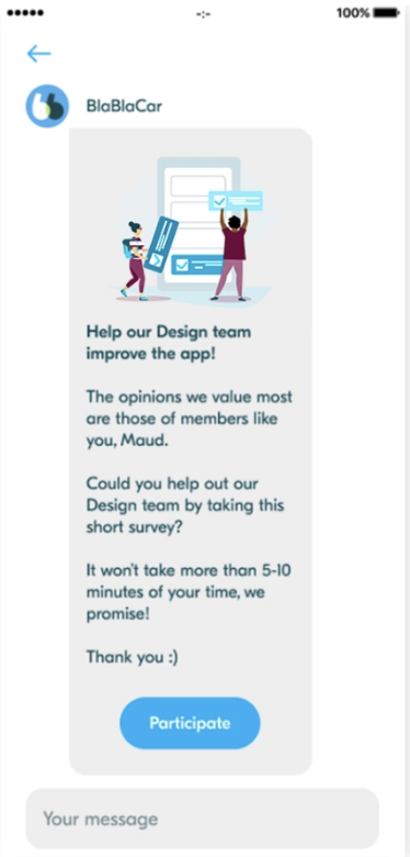 Inbox utilisateurs — recrutement sondage