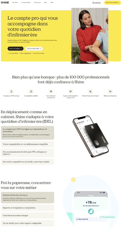 Landing page Shine dédiée aux infirmiers