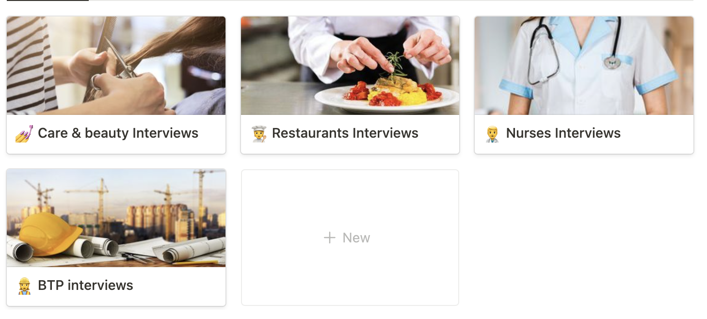 Grille des segments interviewés (Care & beauty, Restaurants, Nurses, BTP)